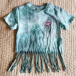 Handmade Tie-Dye Short Sleeve Tee with Fringe - Girls size Large